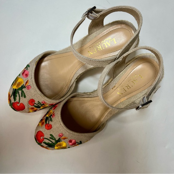 LAUREN RALPH LAUREN CARLYNDA Espadrille Wedge Floral Size 6 1/2 - Picture 3 of 11